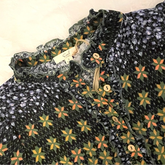 NWT Easel Blue & Green Jewel Tone Floral Patchwork Tiered Long Dress - Picture 12 of 15